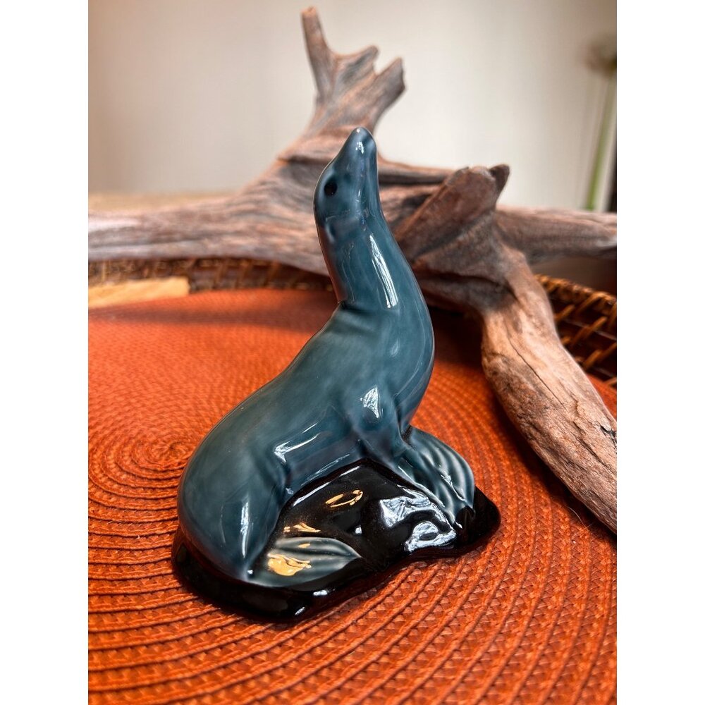 Vintage Poole Pottery Ceramic Blue Seal on a Rock 4.5"
